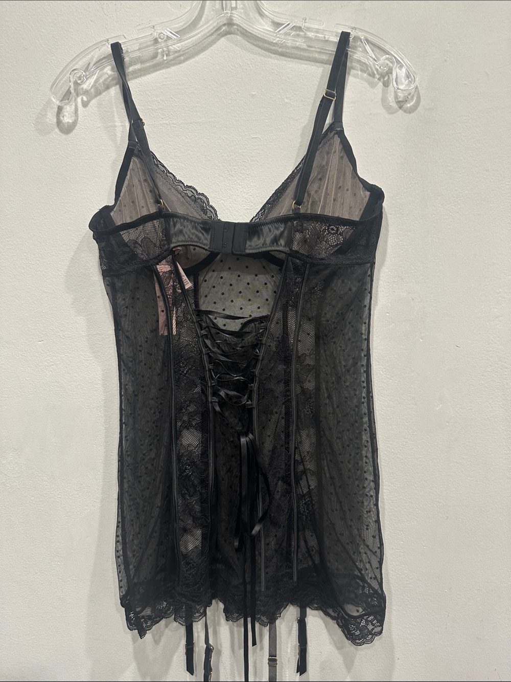Victoria’s Secret sheer lace garter slip sexy Lingerie Black Boudoir large NWT - Picture 4 of 8